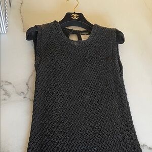 CHANEL Black Textured Sleeveless Knit Dress